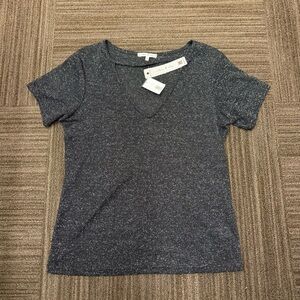 Willow & Clay Charcoal Black Silver Glitter Sparkle Short Sleeve Tee Cut Out